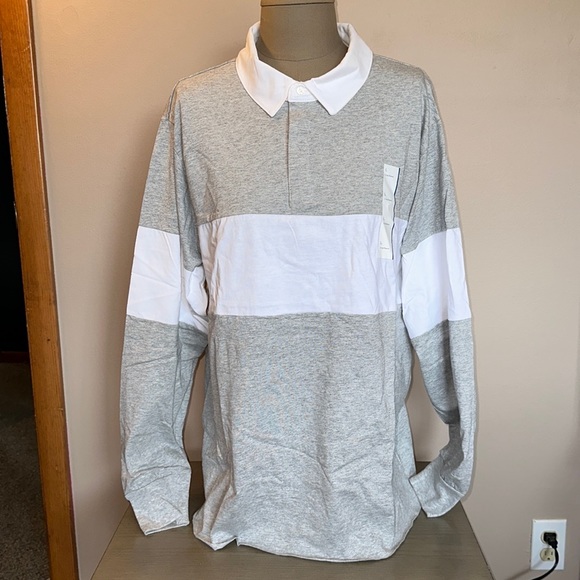 NEW Men’s rugby long sleeve shirt grey and white - Picture 1 of 4